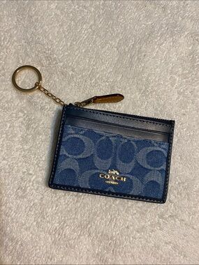 Coach Denim Monogram Card Case Keyring in Blue and Navy